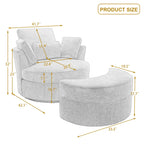 Fauteuil pivotant rembourré avec pouf de rangement à plateau en bois