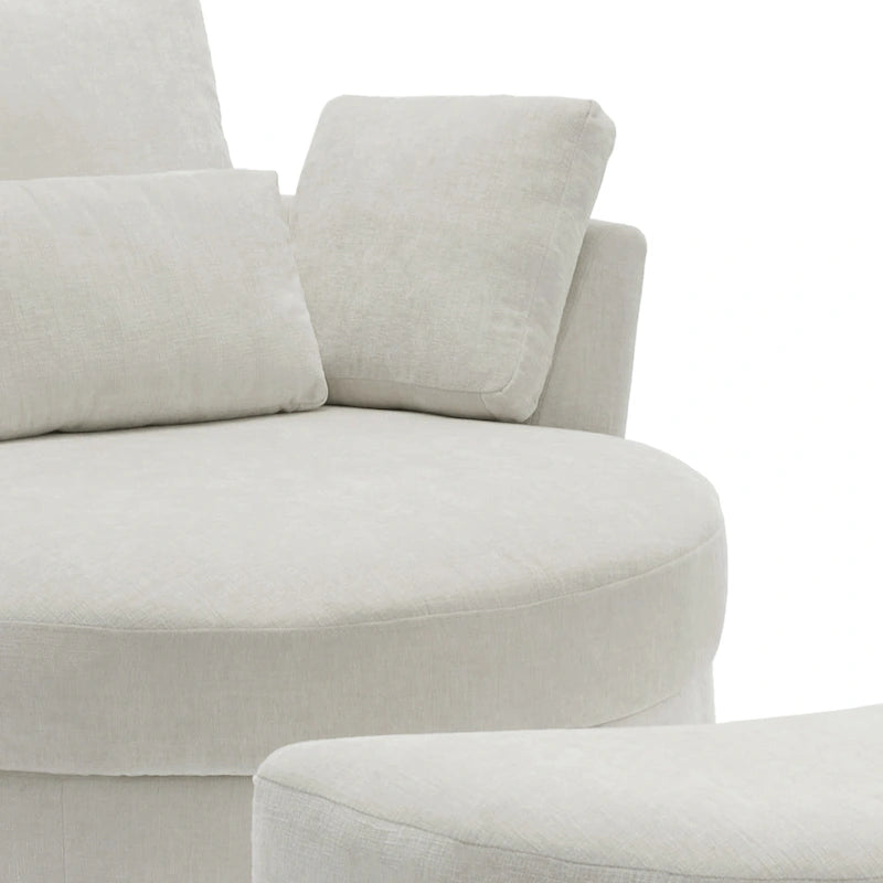 Fauteuil pivotant rembourré avec pouf de rangement à plateau en bois