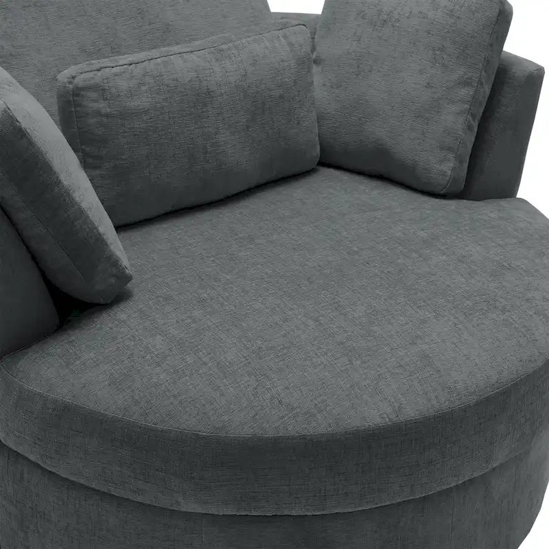 Fauteuil pivotant rembourré avec pouf de rangement à plateau en bois