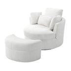 Fauteuil pivotant rembourré avec pouf de rangement à plateau en bois