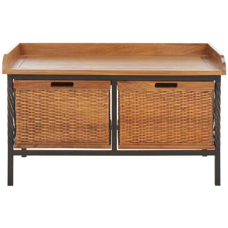 Banc de rangement SAFAVIEH Vasilija en étain antique/frêne clair - 33 x 15,7 x 20 cm - 33 cm (L) x 16 cm (P) x 20 cm (H)