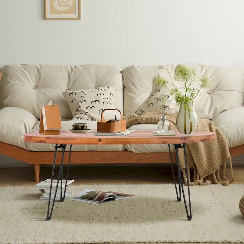 Table basse ovale pliable en bois naturel recyclé - 24,00 x 44,00 x 18,00