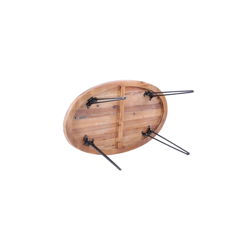 Table basse ovale pliable en bois naturel recyclé - 24,00 x 44,00 x 18,00