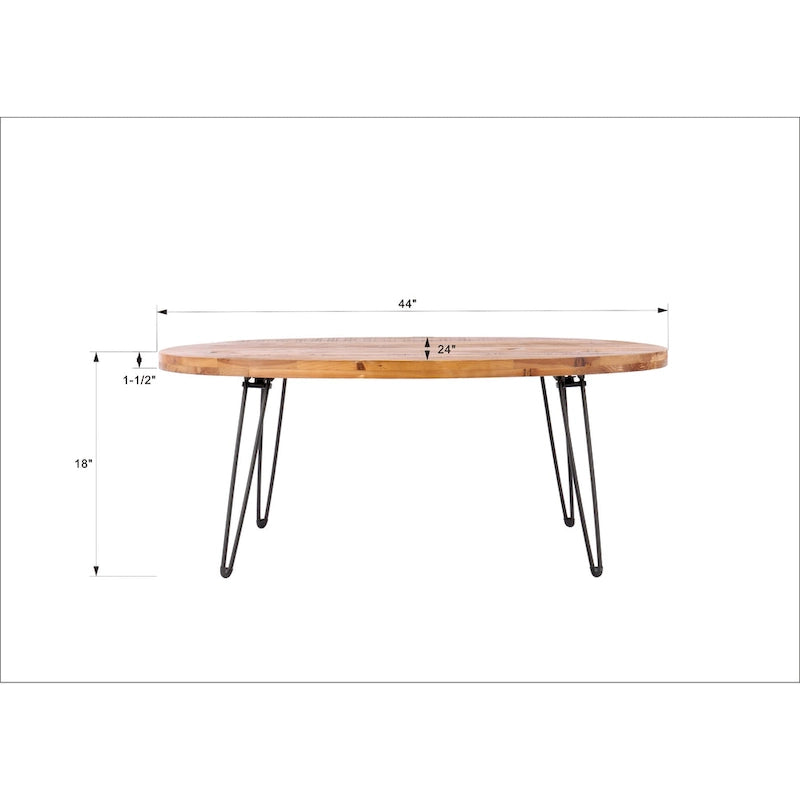 Table basse ovale pliable en bois naturel recyclé - 24,00 x 44,00 x 18,00