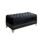 Leatherette Storage Bench with Nailhead Trims and Button Tufted Seat, Black