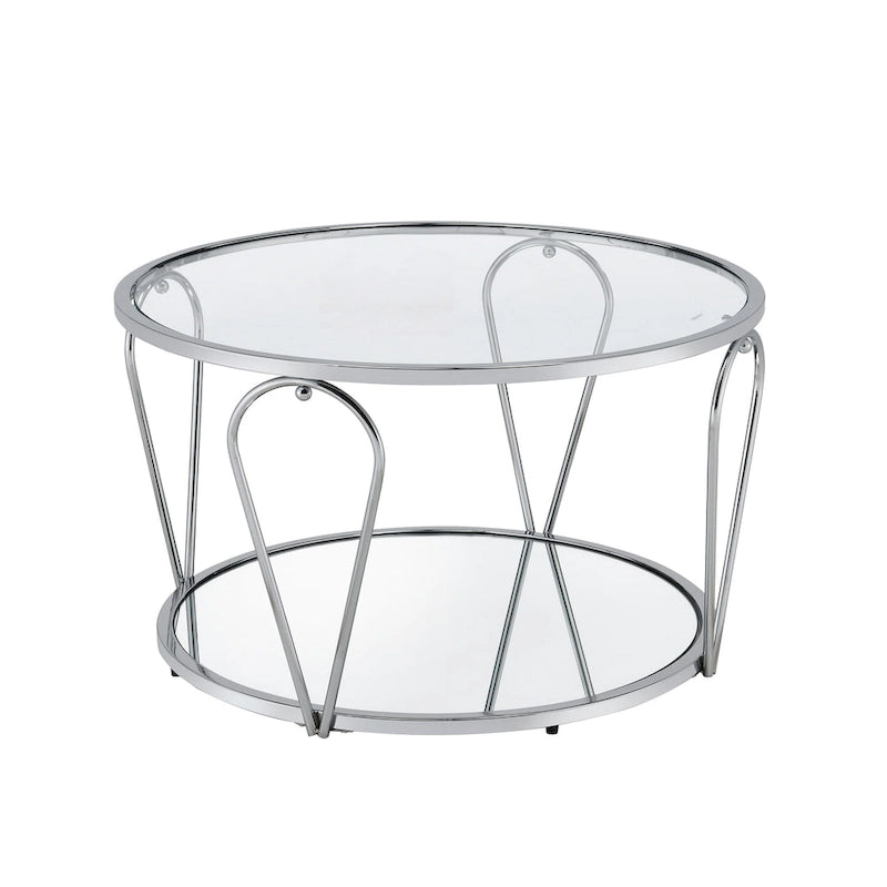 Ensemble de deux tables basses Gable Glam avec plateau en verre et étagère, par Furniture of America