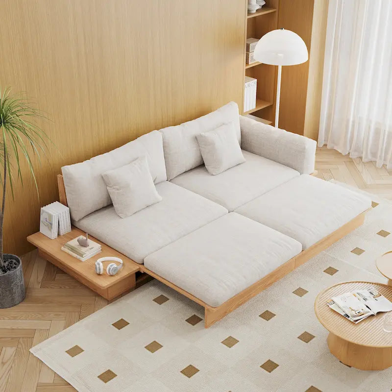 Canapé JASIWAY moderne en bois massif recouvert de coton et de lin