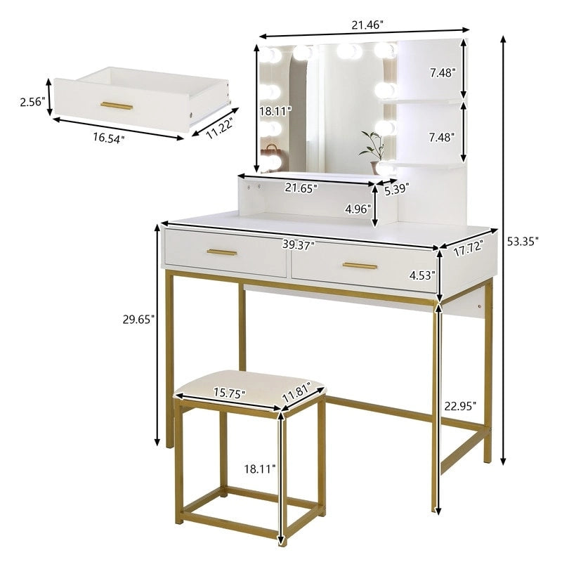 Grande coiffeuse, table de toilette pour femmes et filles, chambre à coucher (blanc, noir)