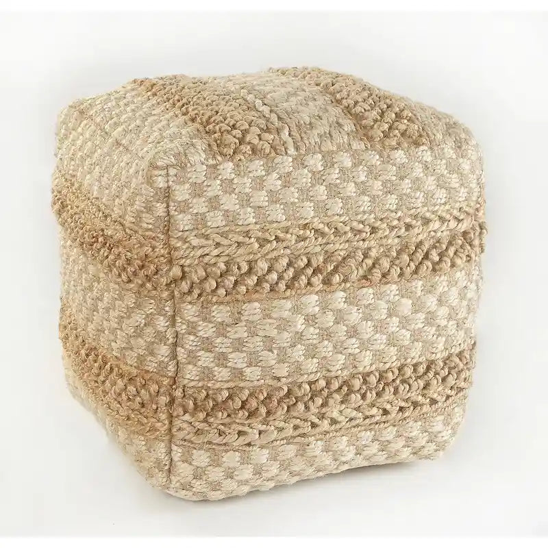 Pouf à carreaux en jute naturel Sevita