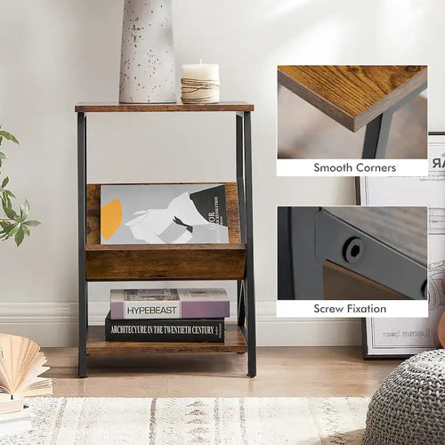 Table d'appoint industrielle à 3 niveaux avec étagère de rangement, table de chevet