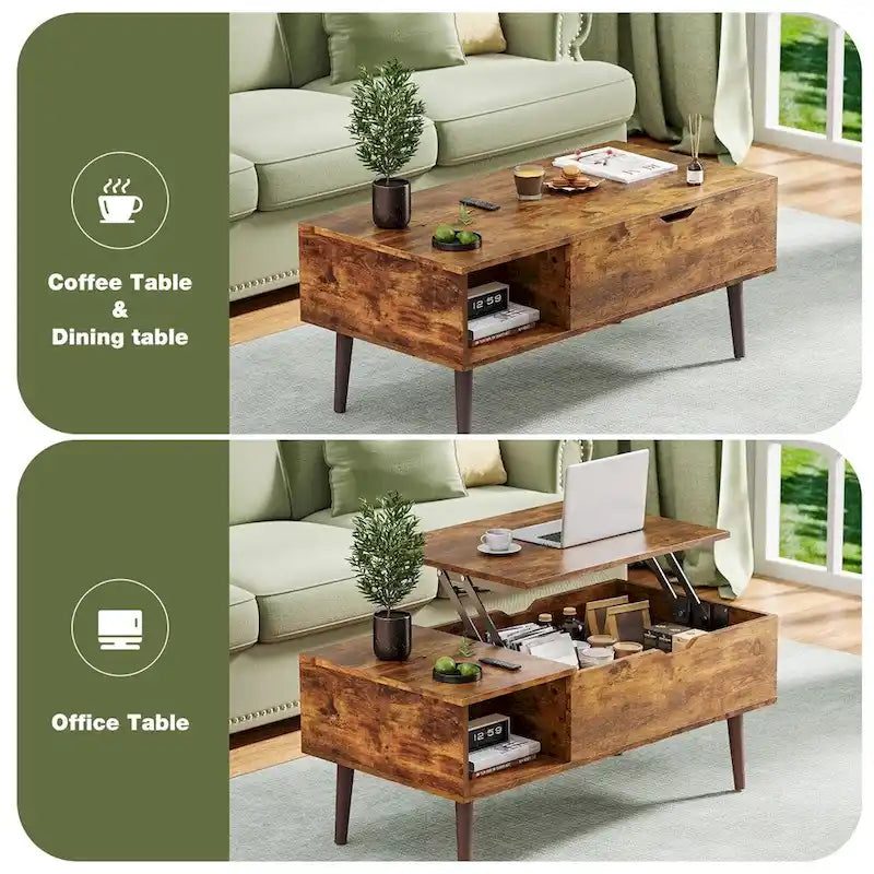 Tables basses en bois avec plateau relevable et compartiment caché