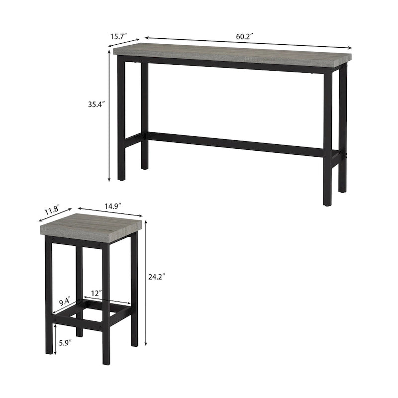 Ensemble table et chaises de salle à manger extra longues avec 3 tabourets style pub