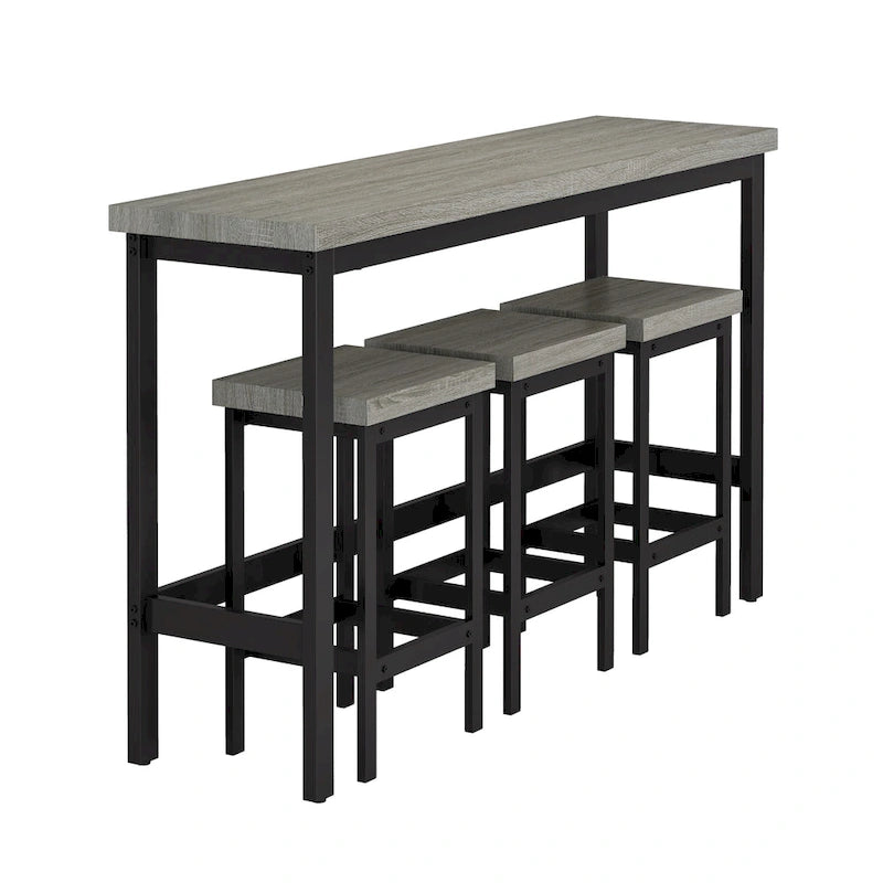 Ensemble table et chaises de salle à manger extra longues avec 3 tabourets style pub