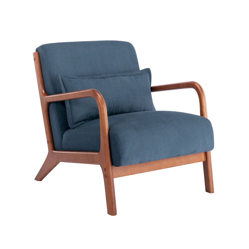 Fauteuil d'appoint Biana en tissu velours côtelé avec coussin et structure en bois d'hévéa de Porthos Home