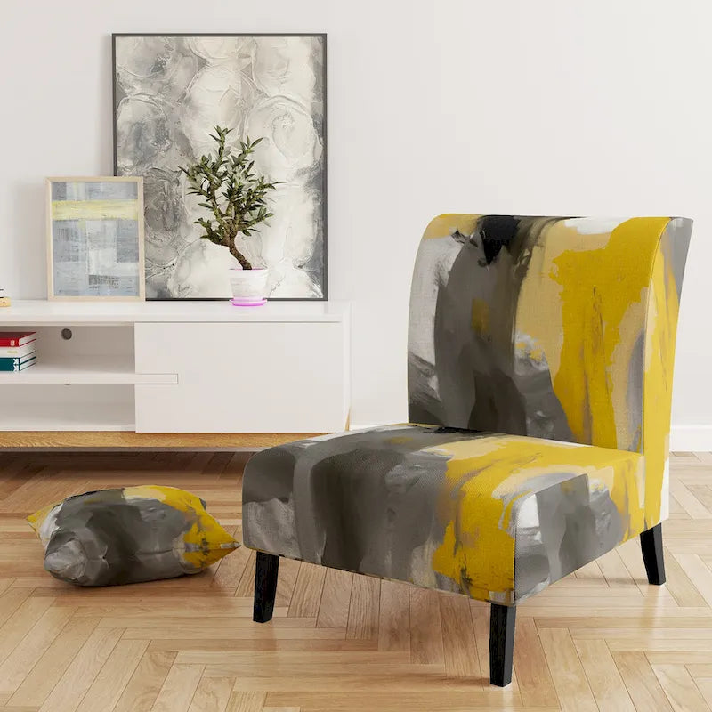 Fauteuil d'appoint capitonné Designart jaune moutarde et gris vif II et fauteuil moderne et contemporain