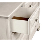 Ensemble de chambre à coucher Roundhill Furniture Renova en bois parchemin vieilli avec lit à panneaux, commode, miroir, table de chevet et commode haute.