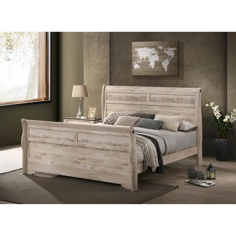Ensemble de chambre à coucher 3 pièces Roundhill Furniture Imerland, finition blanc délavé contemporain