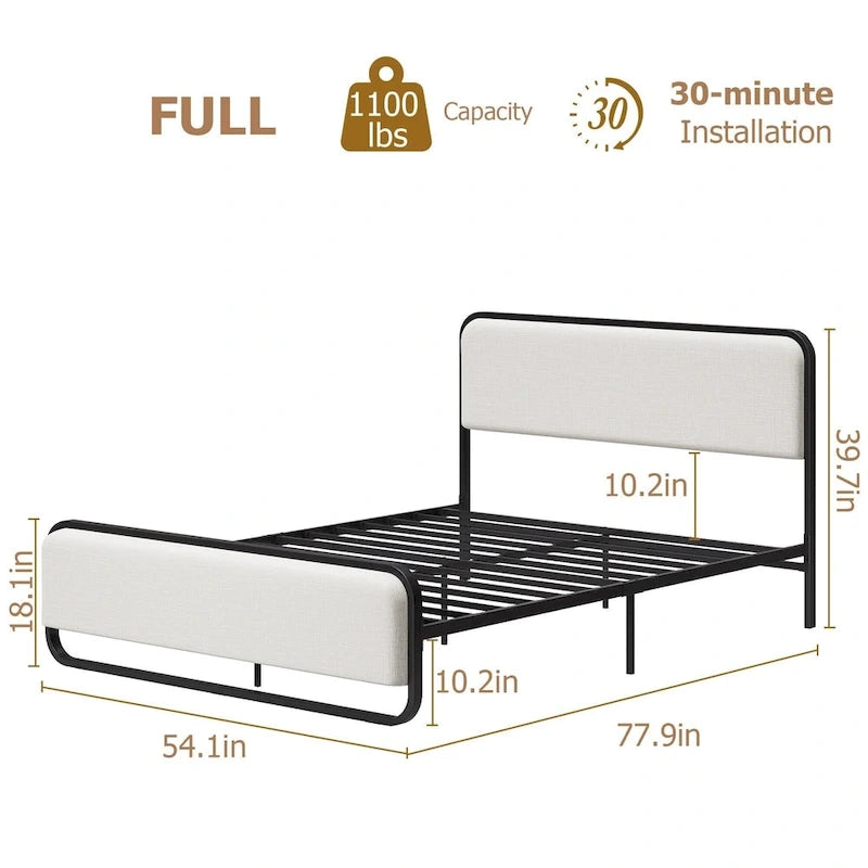 Cadre de lit avec tête et pied de lit rembourrés