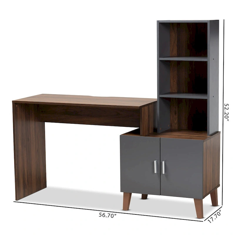 Bureau de rangement Jaeger bicolore en bois brun et gris foncé avec étagères