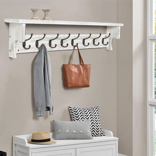 35.8 Wall Mounted Coat Rack with Storage Shelf & Metal Hooks - 35.8L x 4.6D x 7.8H
