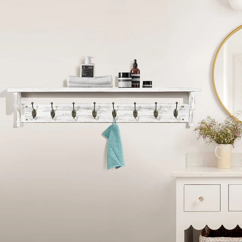 Porte-manteau mural 35,8 cm avec étagère de rangement et crochets métalliques - 35,8 cm (L) x 4,6 cm (P) x 7,8 cm (H)