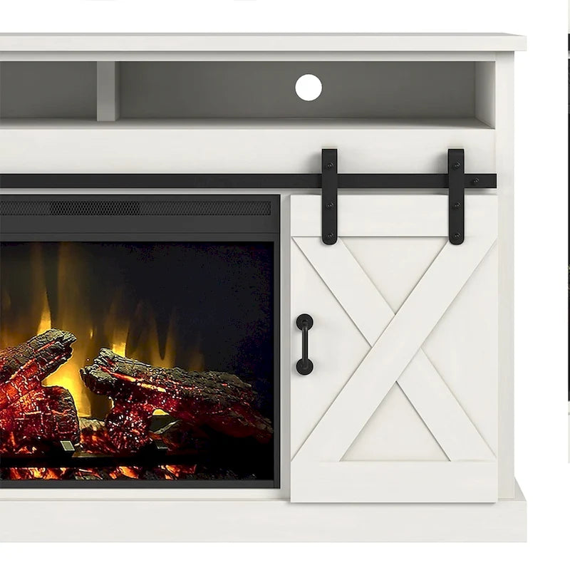 Meuble TV avec cheminée électrique Bridgevine Home de 168 cm (66 pouces) pour téléviseurs jusqu'à 203 cm (80 pouces), finition blanche