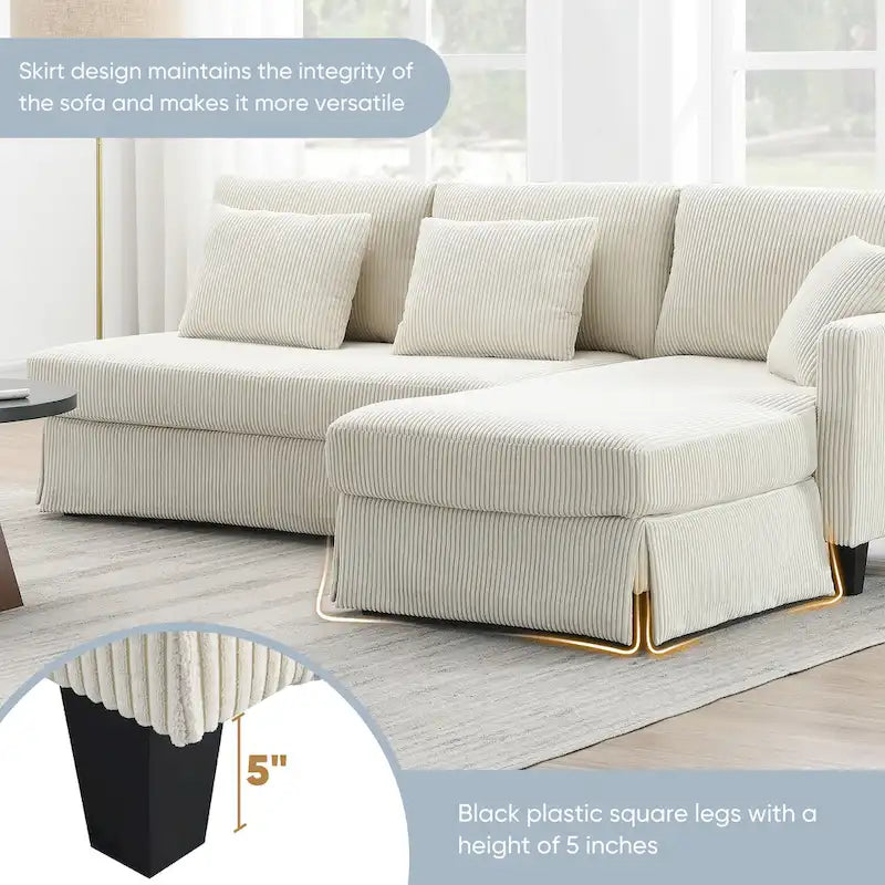 [VIDÉO fournie][Nouveau] Canapé d'angle moderne en velours côtelé 87*61 avec méridienne réversible, canapé d'angle rembourré 4 places pour intérieur, Co