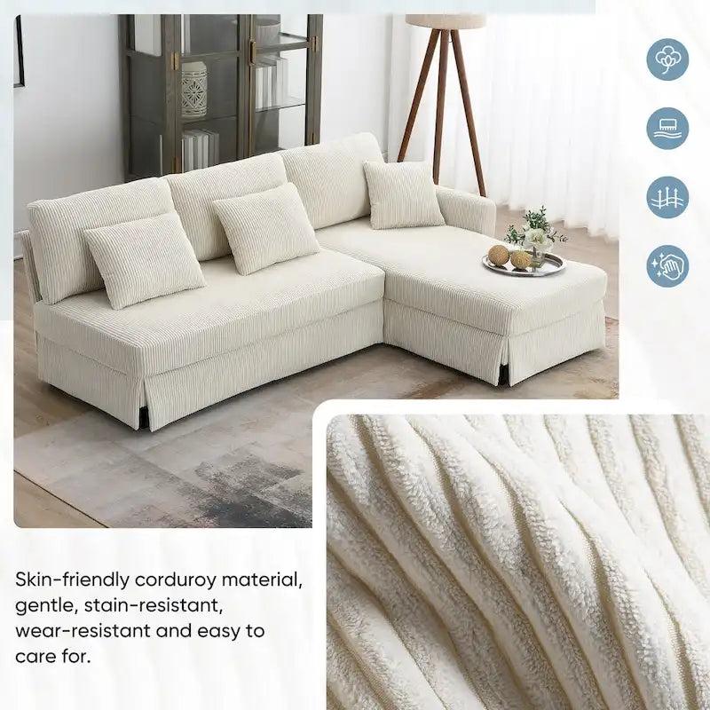 [VIDÉO fournie][Nouveau] Canapé d'angle moderne en velours côtelé 87*61 avec méridienne réversible, canapé d'angle rembourré 4 places pour intérieur, Co