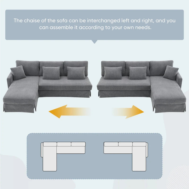 [VIDÉO fournie][Nouveau] Canapé d'angle moderne en velours côtelé 87*61 avec méridienne réversible, canapé d'angle rembourré 4 places pour intérieur, Co