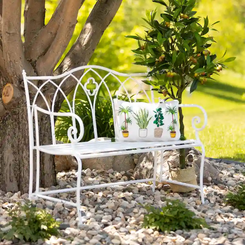 Banc de jardin en métal blanc Sullivans Crisp 36H - 45,5L x 18,5l x 36H