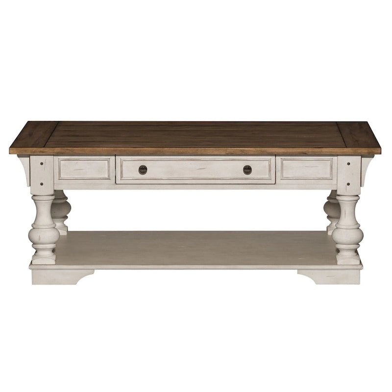 Table basse Morgan Creek Antique White avec accents tabac brossés