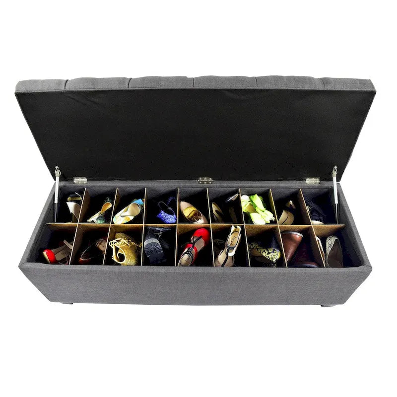 Banc de rangement à chaussures The Sole Secret, teinte gris-rouge, capitonné en losanges