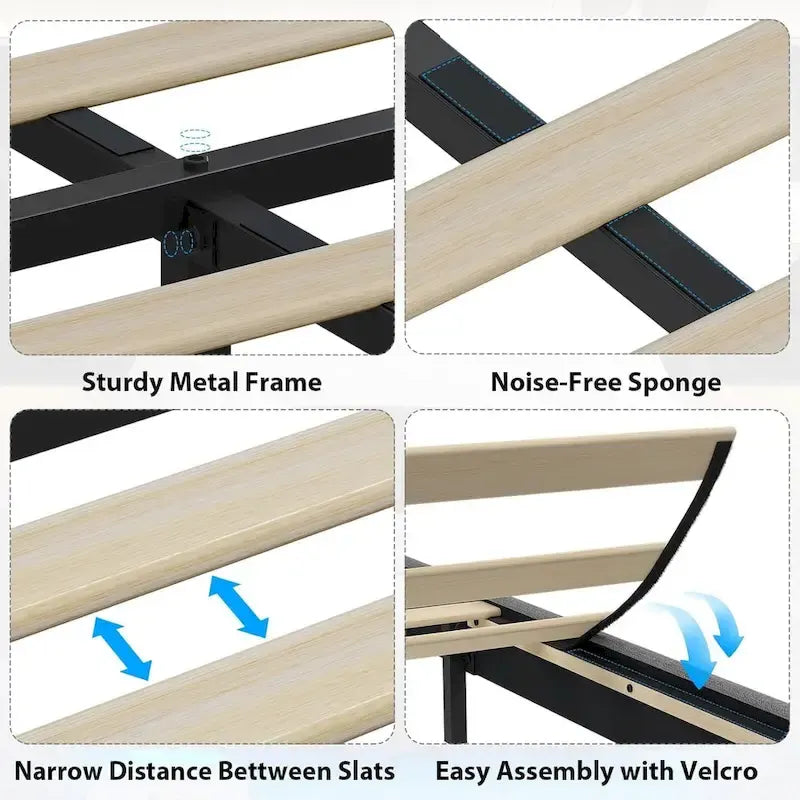 Cadre de lit flottant moderne capitonné avec éclairage LED