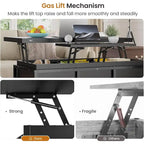 Table basse relevable avec étagère de rangement ouverte et compartiment de rangement dissimulé