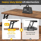 Table basse relevable avec étagère de rangement ouverte et compartiment de rangement dissimulé