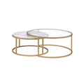 Metal Framed Nesting Coffee Tables with Glass and Marble Tops, Set of Two, Gold - 15.75 H x 36 W x 36 L Inches
