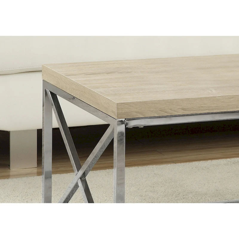 Table basse Monarch en métal chromé, finition aspect bois naturel, design contemporain - 32