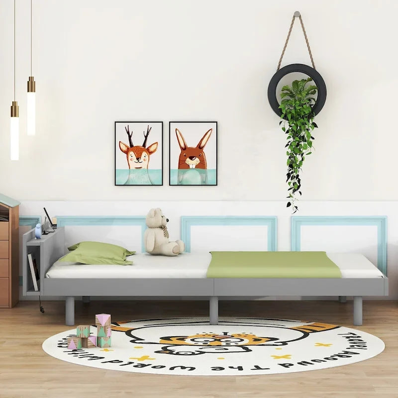 Cadre de lit plateforme double avec ports USB