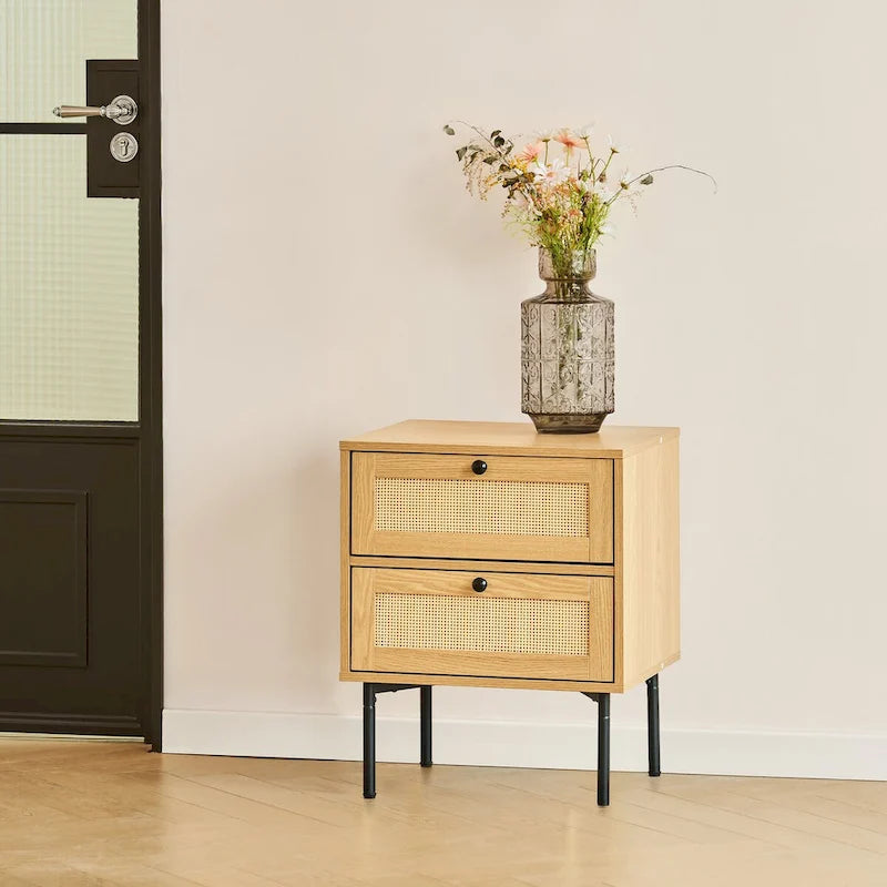 CO-Z Boho Wicker Rattan Nightstand Bedside Table
