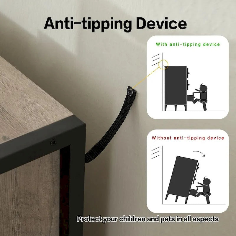 Commode moderne rustique en bois gris avec tiroirs, 48,58