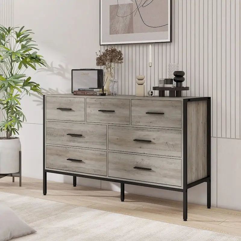 Commode moderne rustique en bois gris avec tiroirs, 48,58