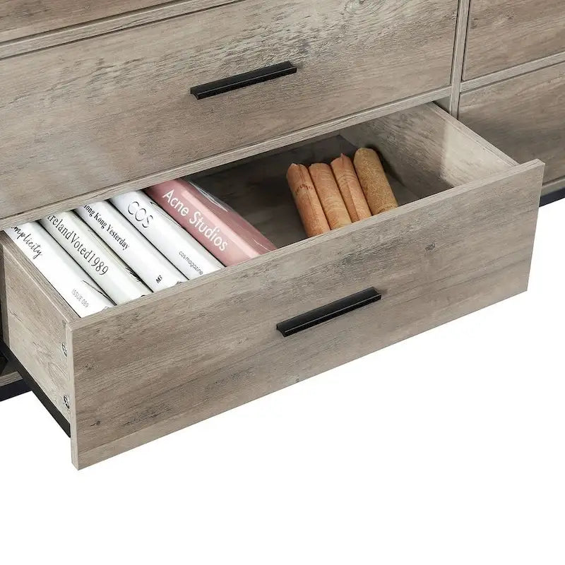 Commode moderne rustique en bois gris avec tiroirs, 48,58