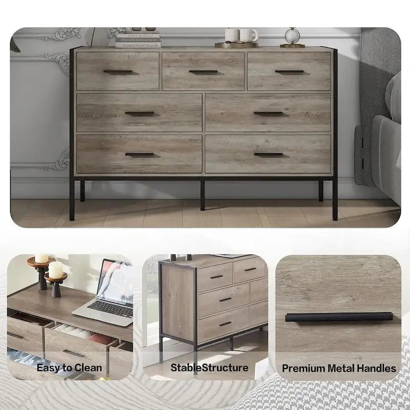 Commode moderne rustique en bois gris avec tiroirs, 48,58