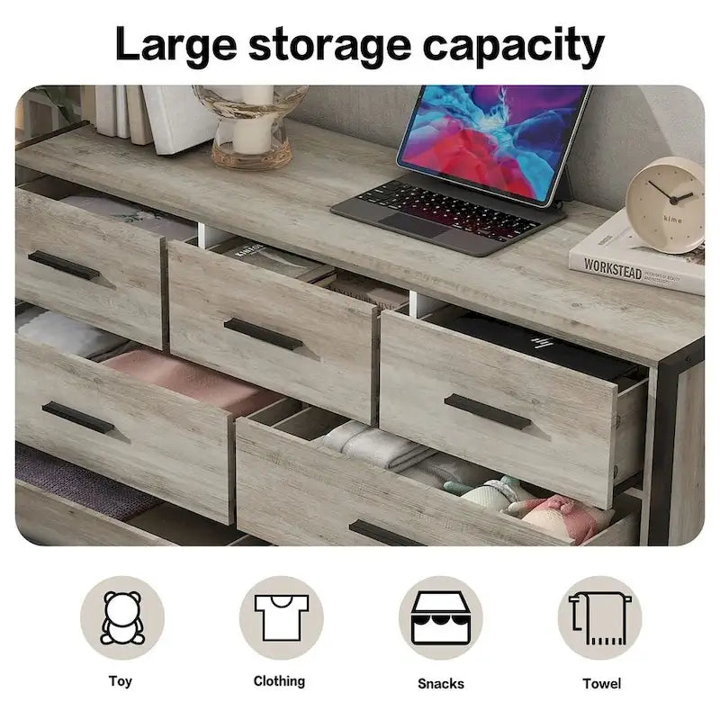 Commode moderne rustique en bois gris avec tiroirs, 48,58