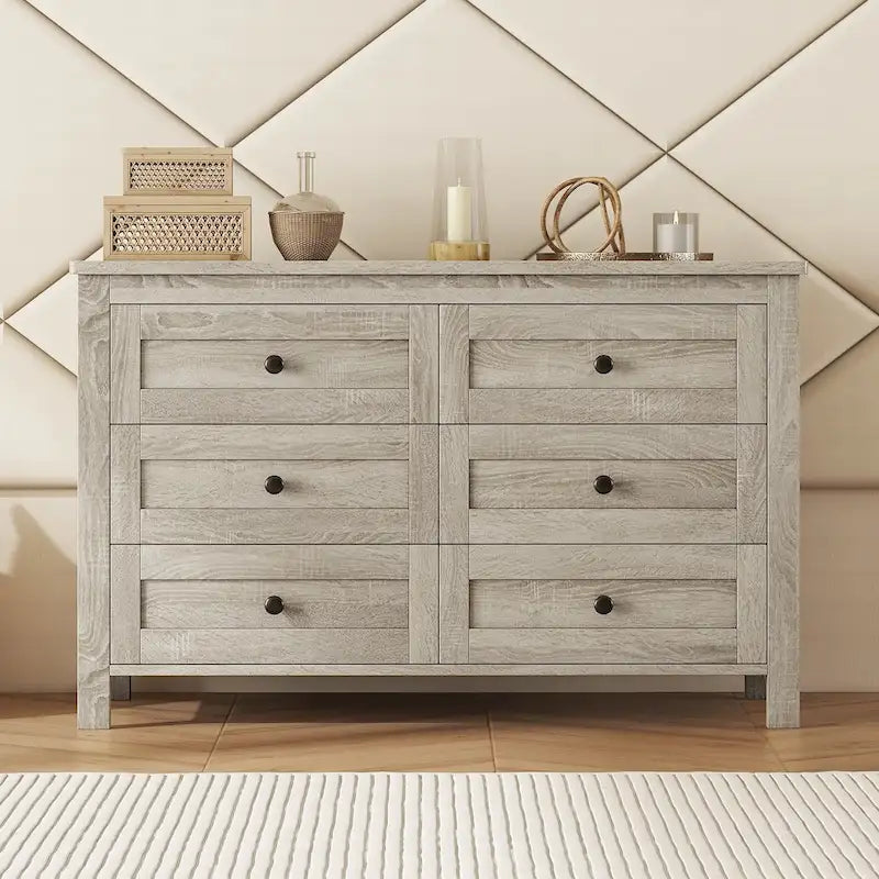 Commode en bois de style ferme rétro avec 6 tiroirs, meuble de rangement pour chambre à coucher