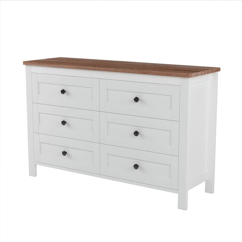Commode en bois de style ferme rétro avec 6 tiroirs, meuble de rangement pour chambre à coucher
