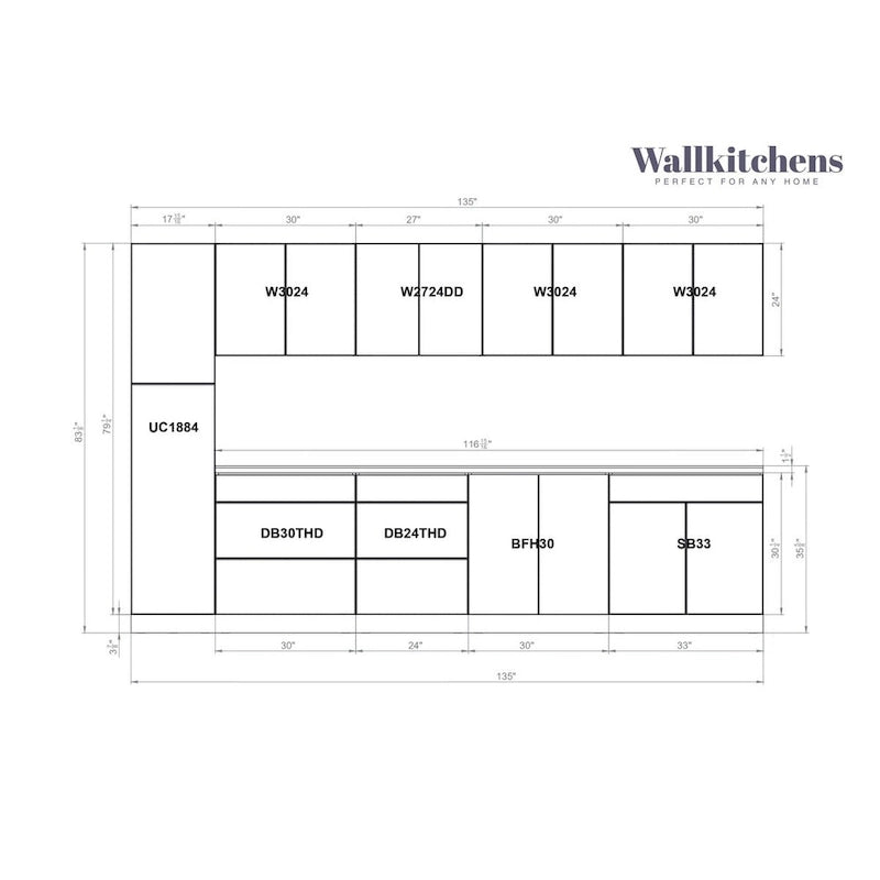 Collection Cuisine Élégante, Base Blanc Mat, Largeur 11 pi - 135 x 24