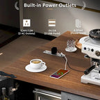 Îlot de cuisine de style campagnard de 54,5 pouces avec prise électrique, étagère de rangement interne, plateau rabattable, étagère à épices et chariot roulant.