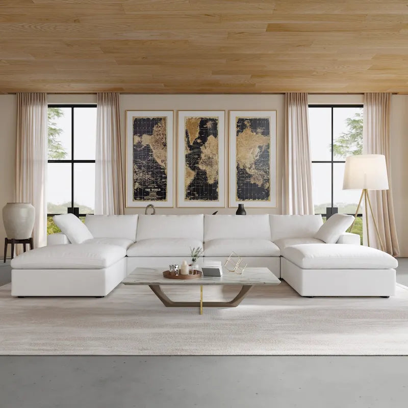 Canapé d'angle convertible modulable 6 places en forme de U pour salon