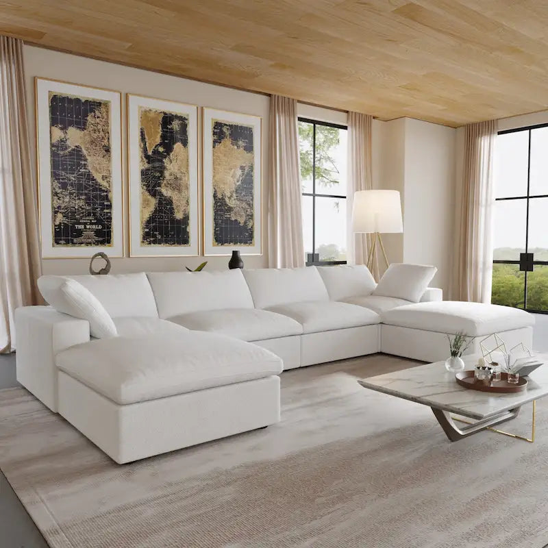 Canapé d'angle convertible modulable 6 places en forme de U pour salon